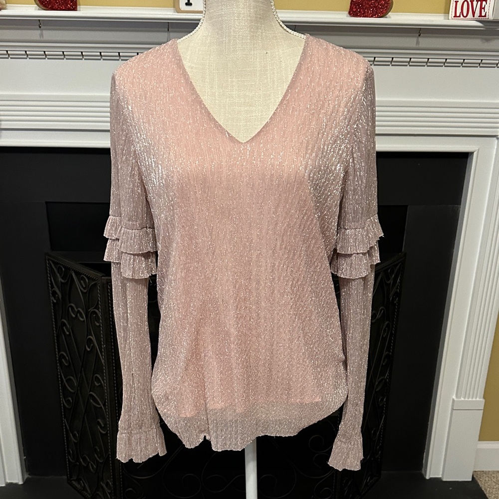 Miss Me Elegant Pink V-Neck Ruffle Sleeve Top